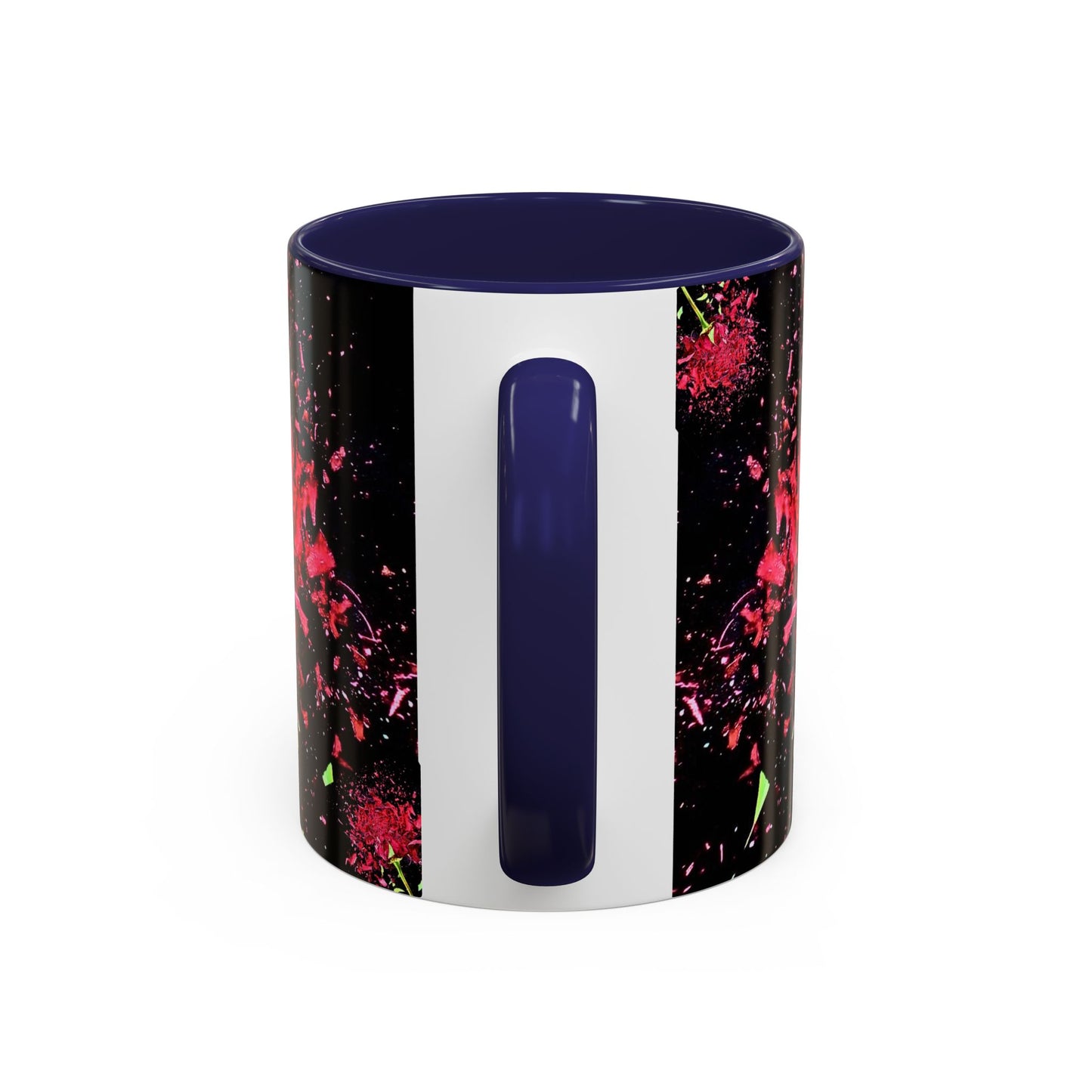 Black Floral Splash Coffee Mug — Red Rose Explosion Accent Mug (11/15oz)