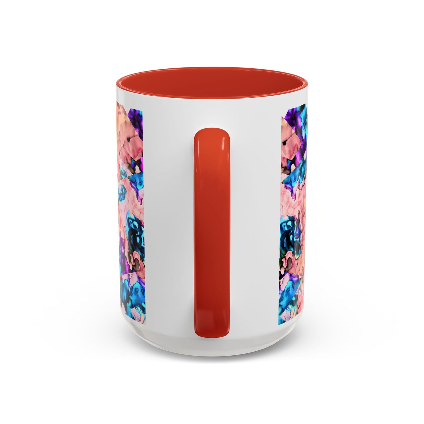 Abstract Gemstone Accent Coffee Mug — Pink & Teal Marble Art
