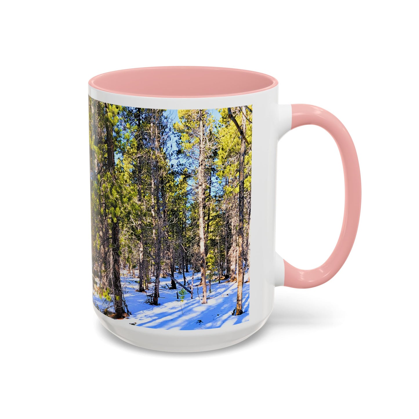 Pine Forest Snow Accent Coffee Mug – Scenic Nature Photography 11/15oz