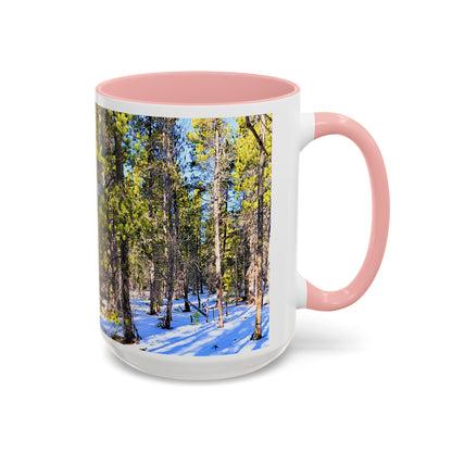 Pine Forest Snow Accent Coffee Mug – Scenic Nature Photography 11/15oz