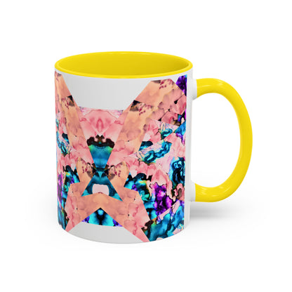 Abstract Gemstone Accent Coffee Mug — Pink & Teal Marble Art