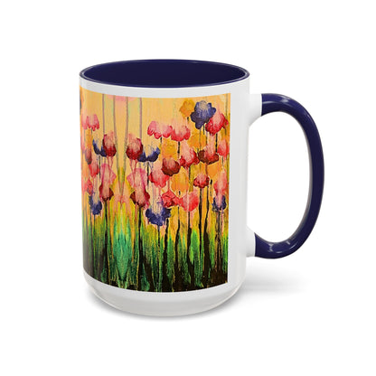 Floral Watercolor Accent Coffee Mug — Colorful Spring Poppy Art (11/15 oz)