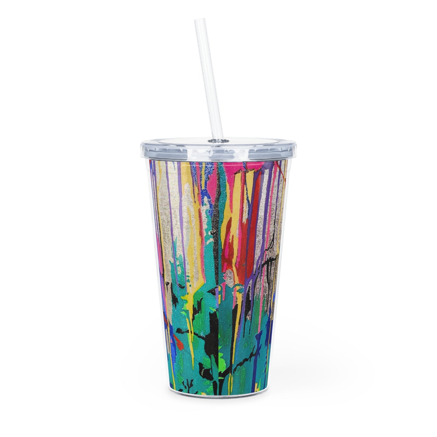 Colorful tumbler with a straw on a white background
