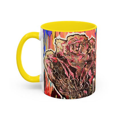 Abstract Floral Accent Coffee Mug — Vibrant Rose Art Ceramic Mug (11/15 oz)