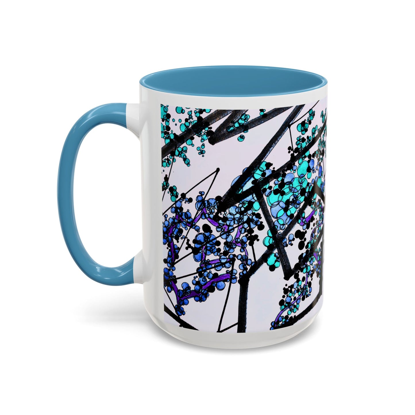 Blue Botanical Accent Coffee Mug — Teal Floral Abstract 11/15oz