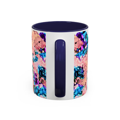 Abstract Gemstone Accent Coffee Mug — Pink & Teal Marble Art