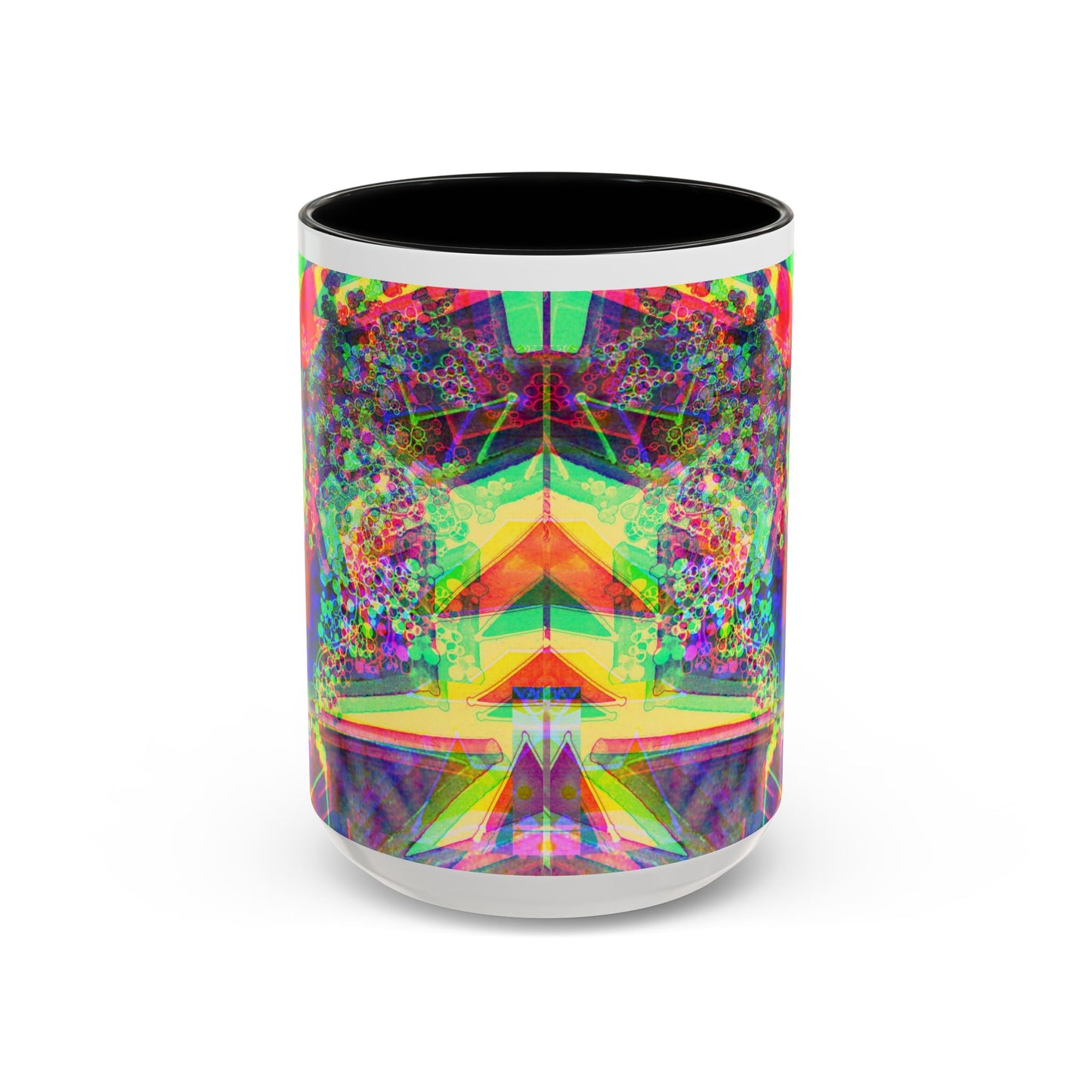 Psychedelic Geometric Accent Coffee Mug — Vibrant Neon Art Design (11/15oz)