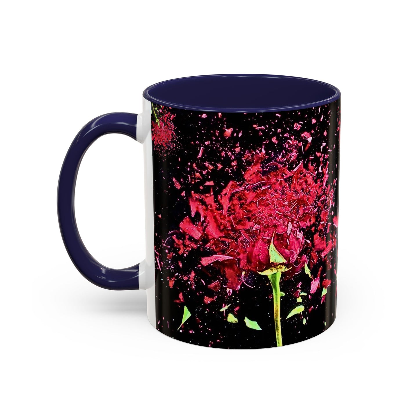 Black Floral Splash Coffee Mug — Red Rose Explosion Accent Mug (11/15oz)