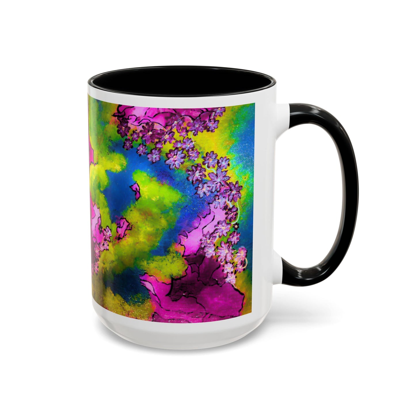 Vibrant Abstract Inkblot Accent Coffee Mug – Psychedelic Floral Color Splash (11/15oz)