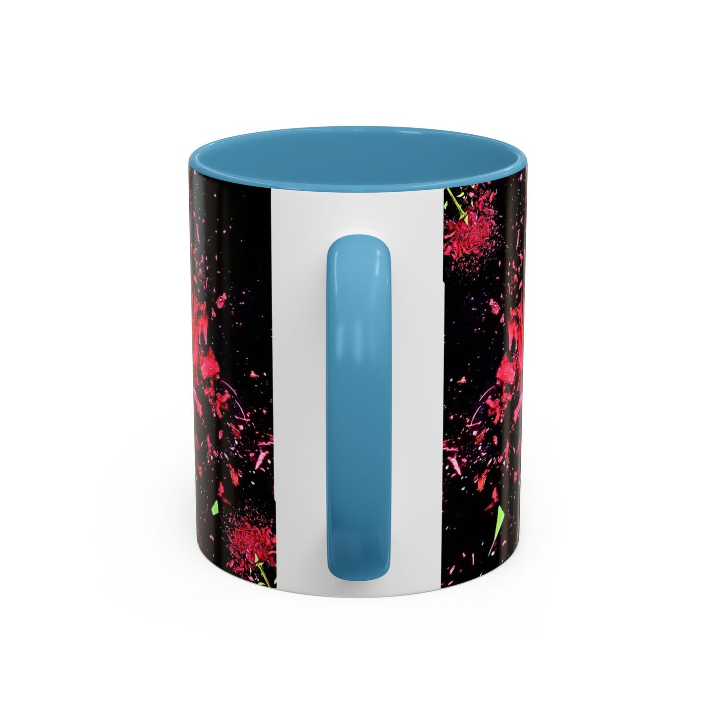 Black Floral Splash Coffee Mug — Red Rose Explosion Accent Mug (11/15oz)