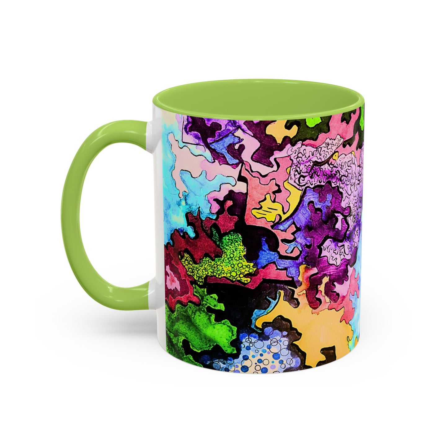 Psychedelic Abstract Accent Coffee Mug — Colorful Inkblot Art (11/15oz)