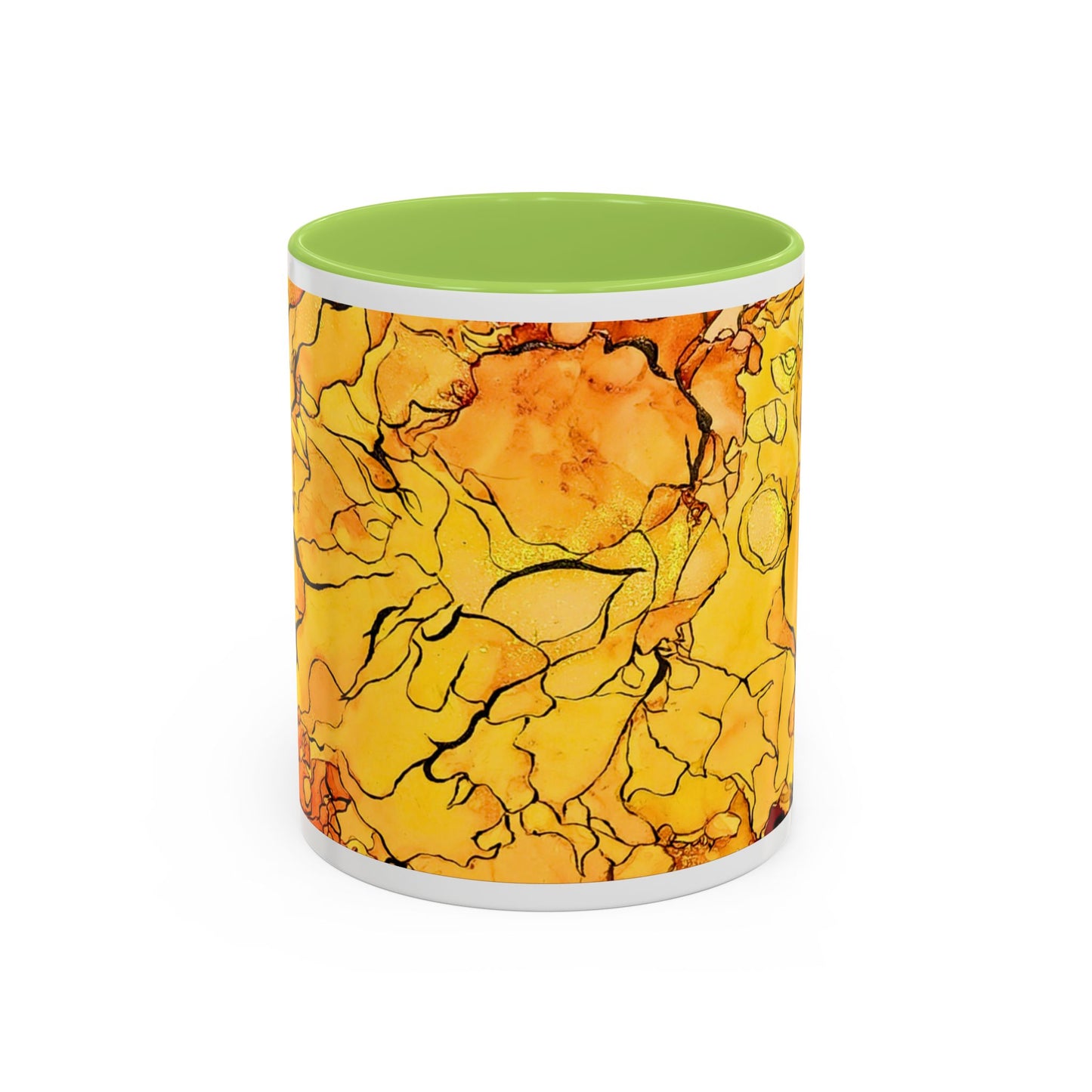 Yellow Floral Accent Coffee Mug – Bright Watercolor Peony Design (11/15oz)