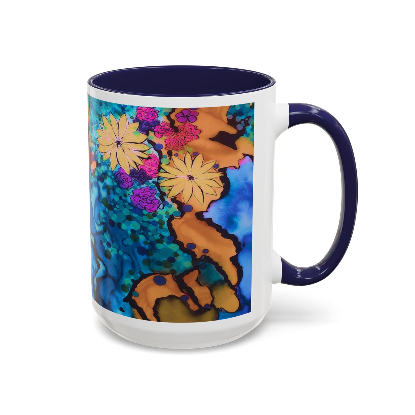 Vibrant Floral Watercolor Accent Coffee Mug