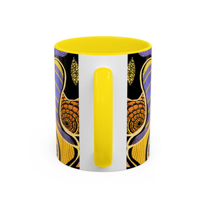 Psychedelic Seashells Accent Coffee Mug — Vibrant Purple & Gold Ocean Pattern (11/15oz)