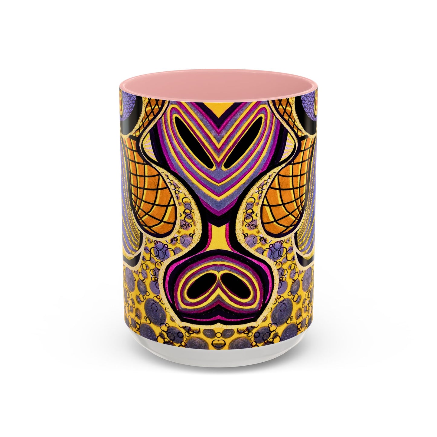 Psychedelic Seashells Accent Coffee Mug — Vibrant Purple & Gold Ocean Pattern (11/15oz)