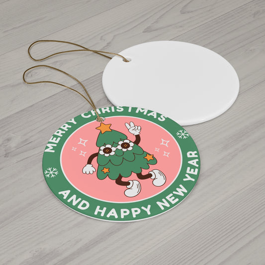 Merry Christmas & Happy New Year Ceramic Ornament | Dancing Tree