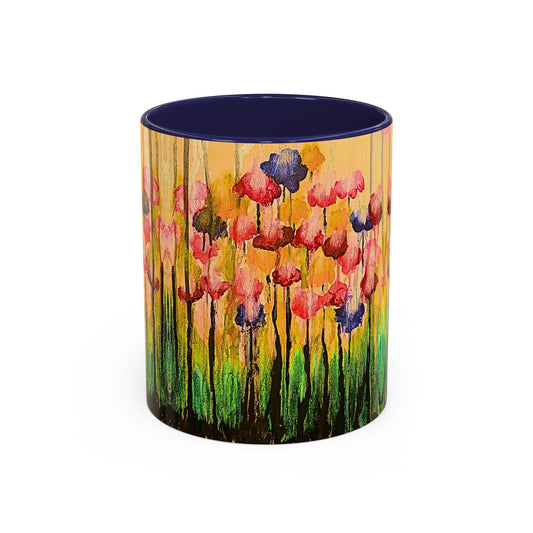 Floral Watercolor Accent Coffee Mug — Colorful Spring Poppy Art (11/15 oz)
