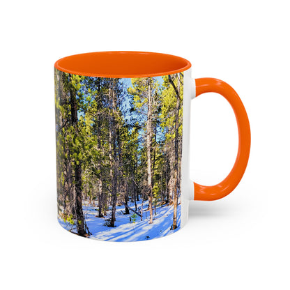 Pine Forest Snow Accent Coffee Mug – Scenic Nature Photography 11/15oz