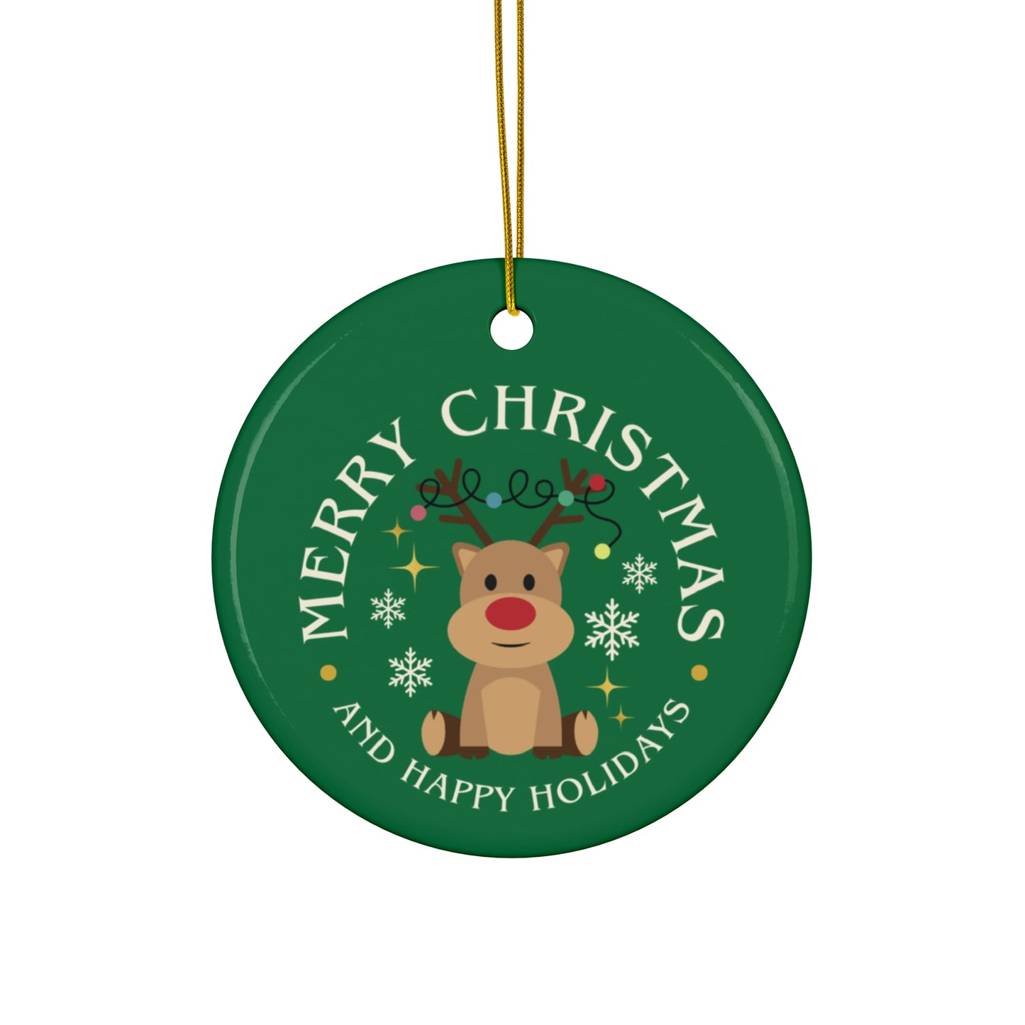 Merry Christmas Reindeer Ceramic Ornament