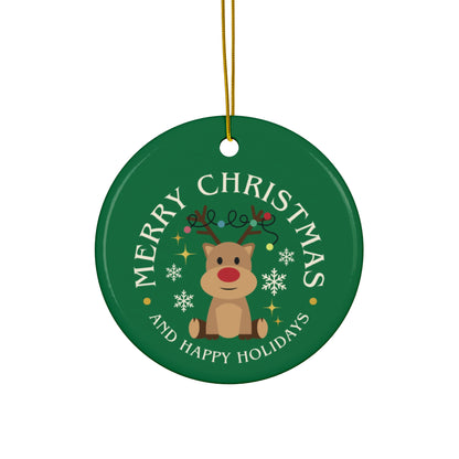 Merry Christmas Reindeer Ceramic Ornament
