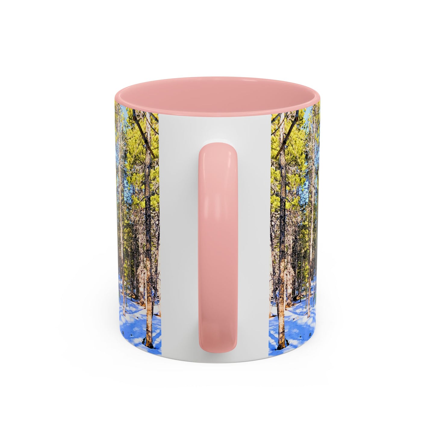 Pine Forest Snow Accent Coffee Mug – Scenic Nature Photography 11/15oz