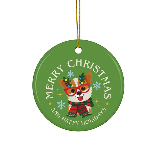 Merry Christmas Corgi Ceramic Ornament