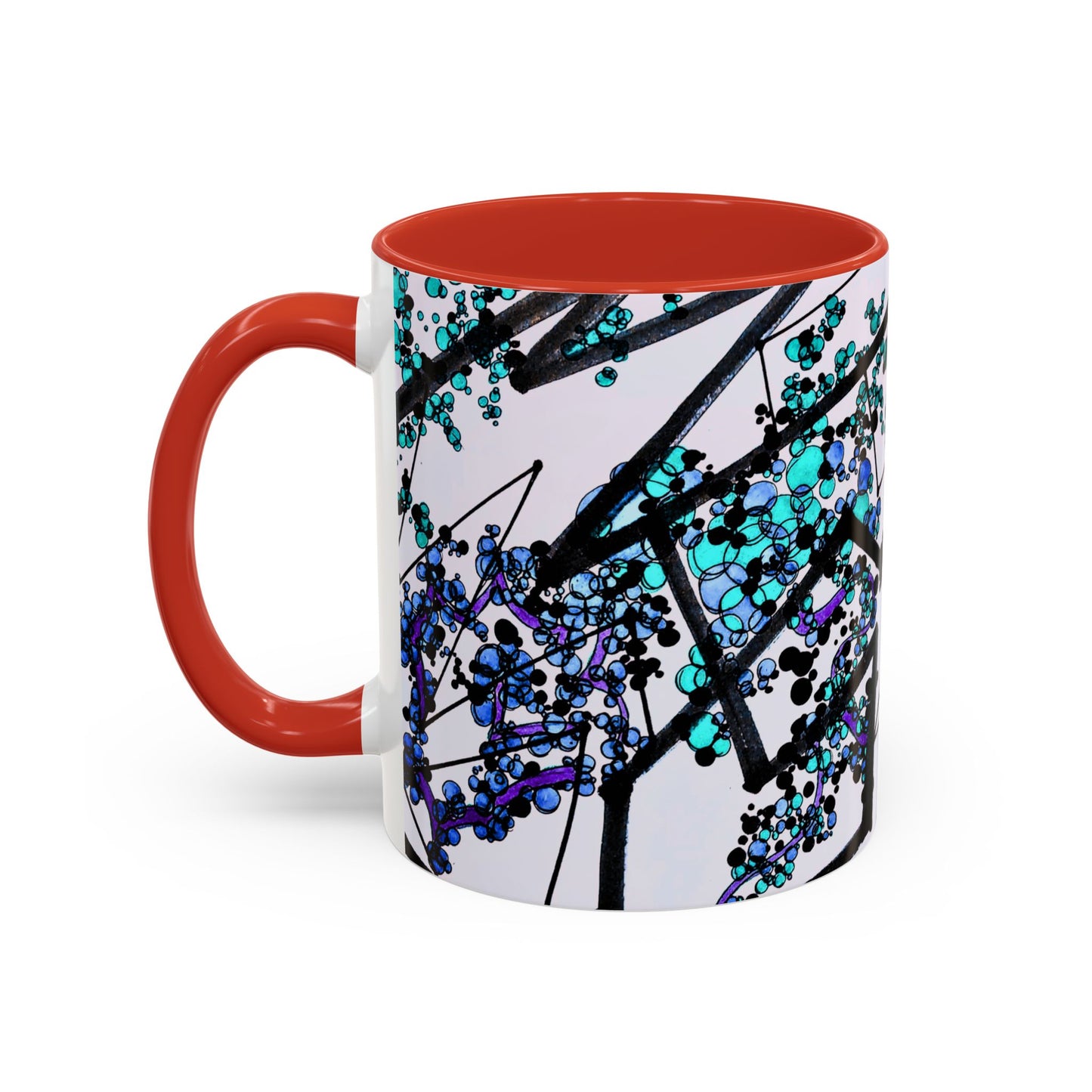 Blue Botanical Accent Coffee Mug — Teal Floral Abstract 11/15oz