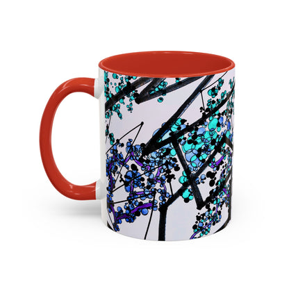 Blue Botanical Accent Coffee Mug — Teal Floral Abstract 11/15oz