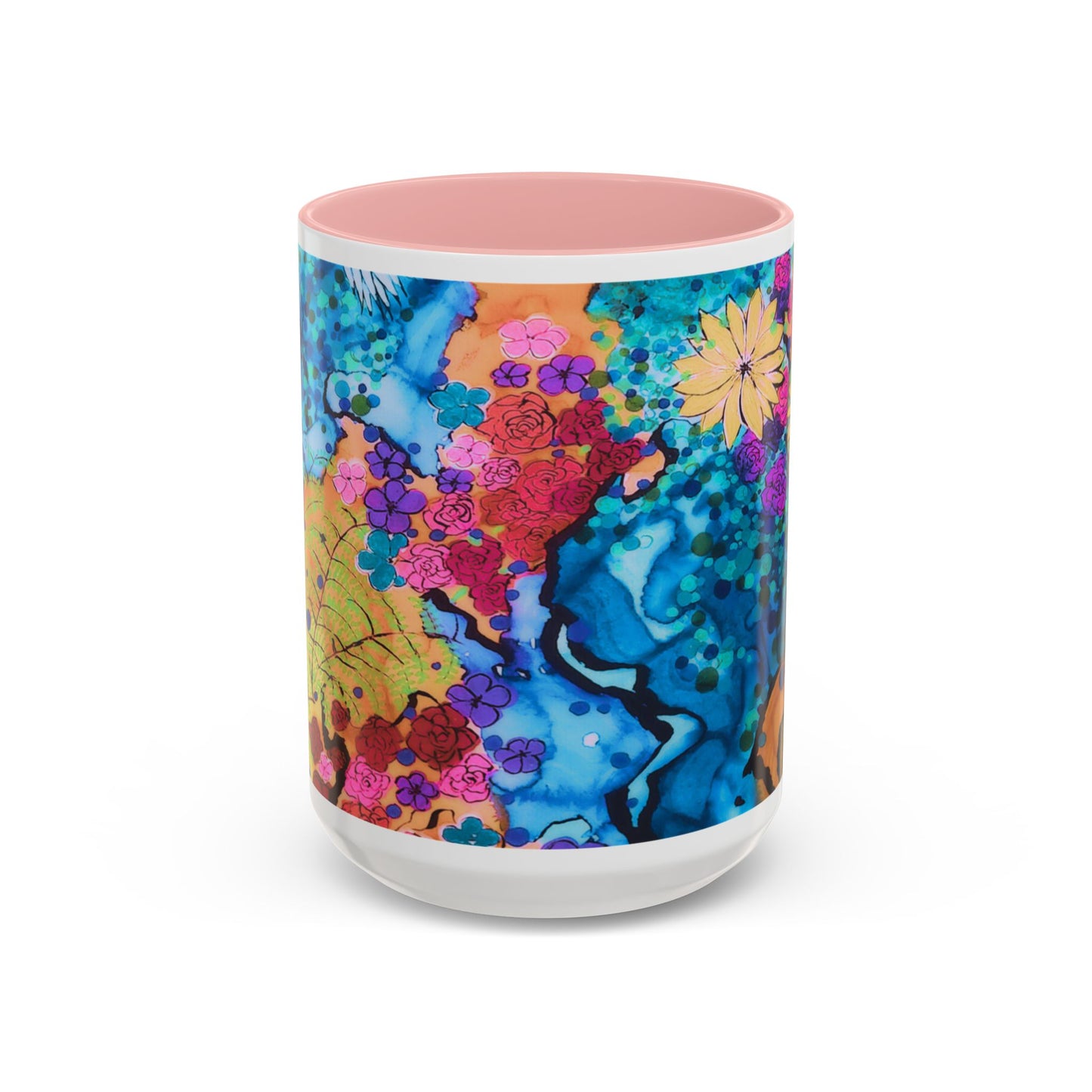 Vibrant Floral Watercolor Accent Coffee Mug