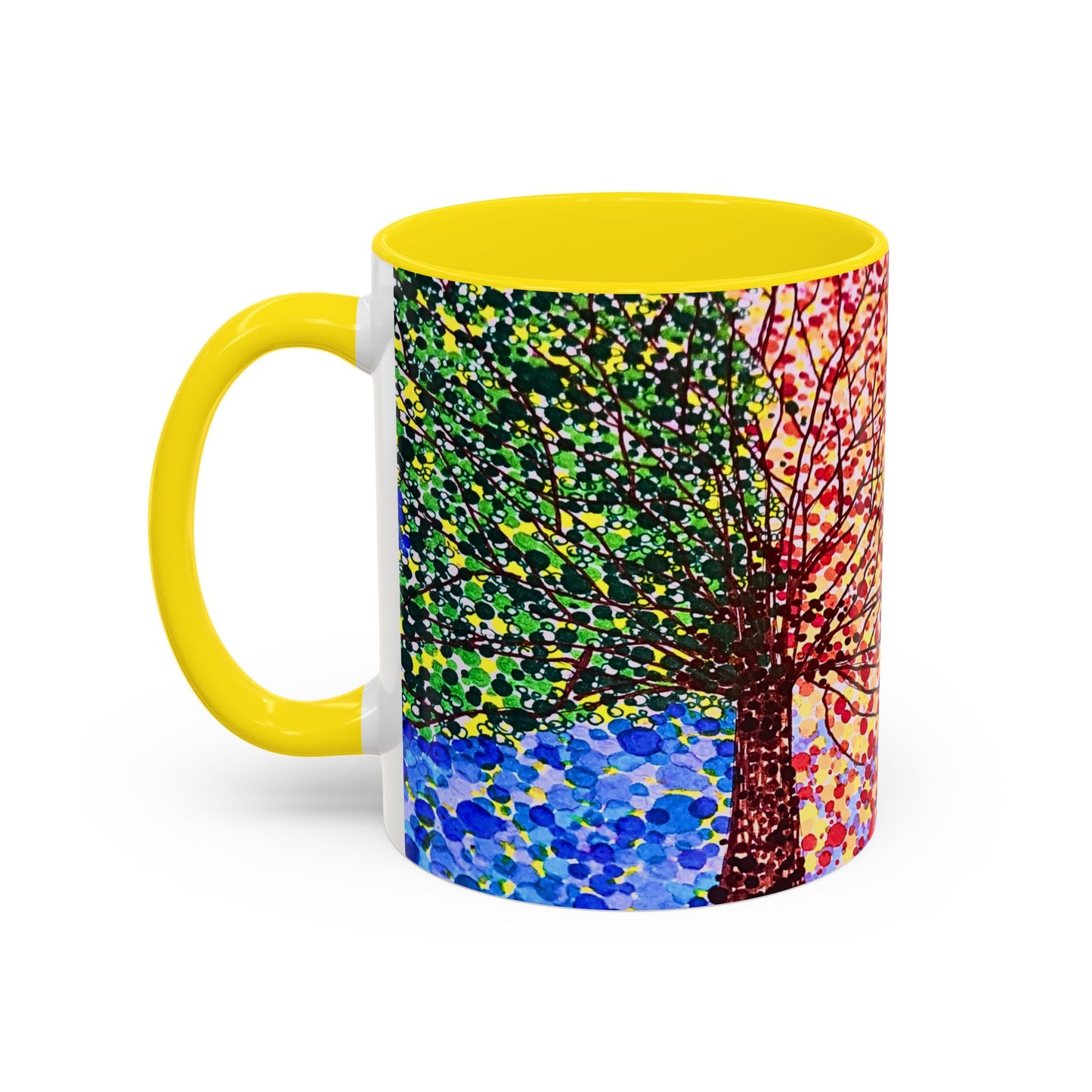 Accent Coffee Mug - Colorful Pointillist Tree Art Cup (11/15 oz)