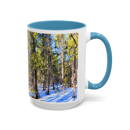 Pine Forest Snow Accent Coffee Mug – Scenic Nature Photography 11/15oz