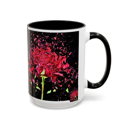 Black Floral Splash Coffee Mug — Red Rose Explosion Accent Mug (11/15oz)