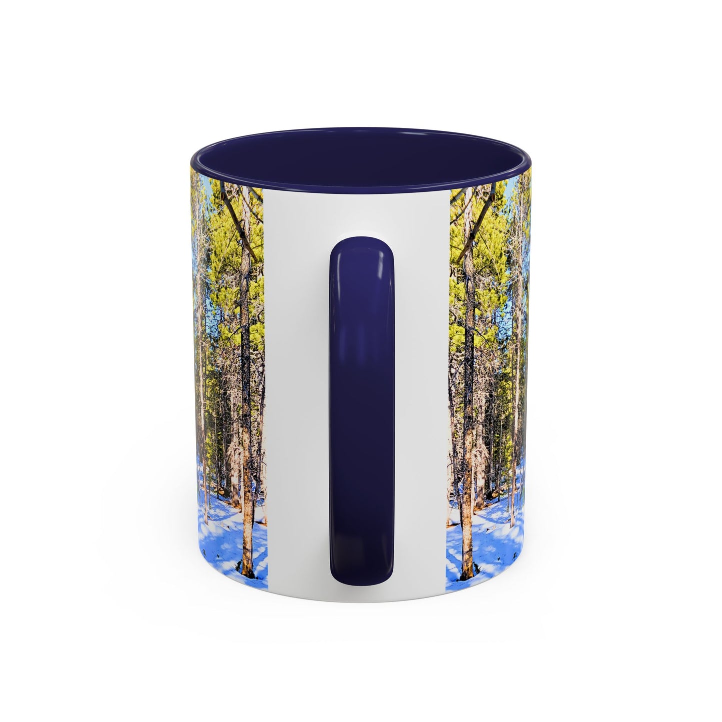 Pine Forest Snow Accent Coffee Mug – Scenic Nature Photography 11/15oz