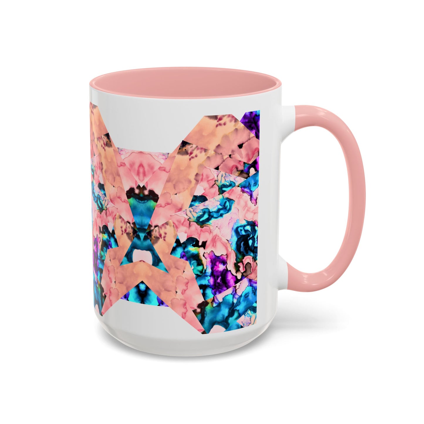 Abstract Gemstone Accent Coffee Mug — Pink & Teal Marble Art
