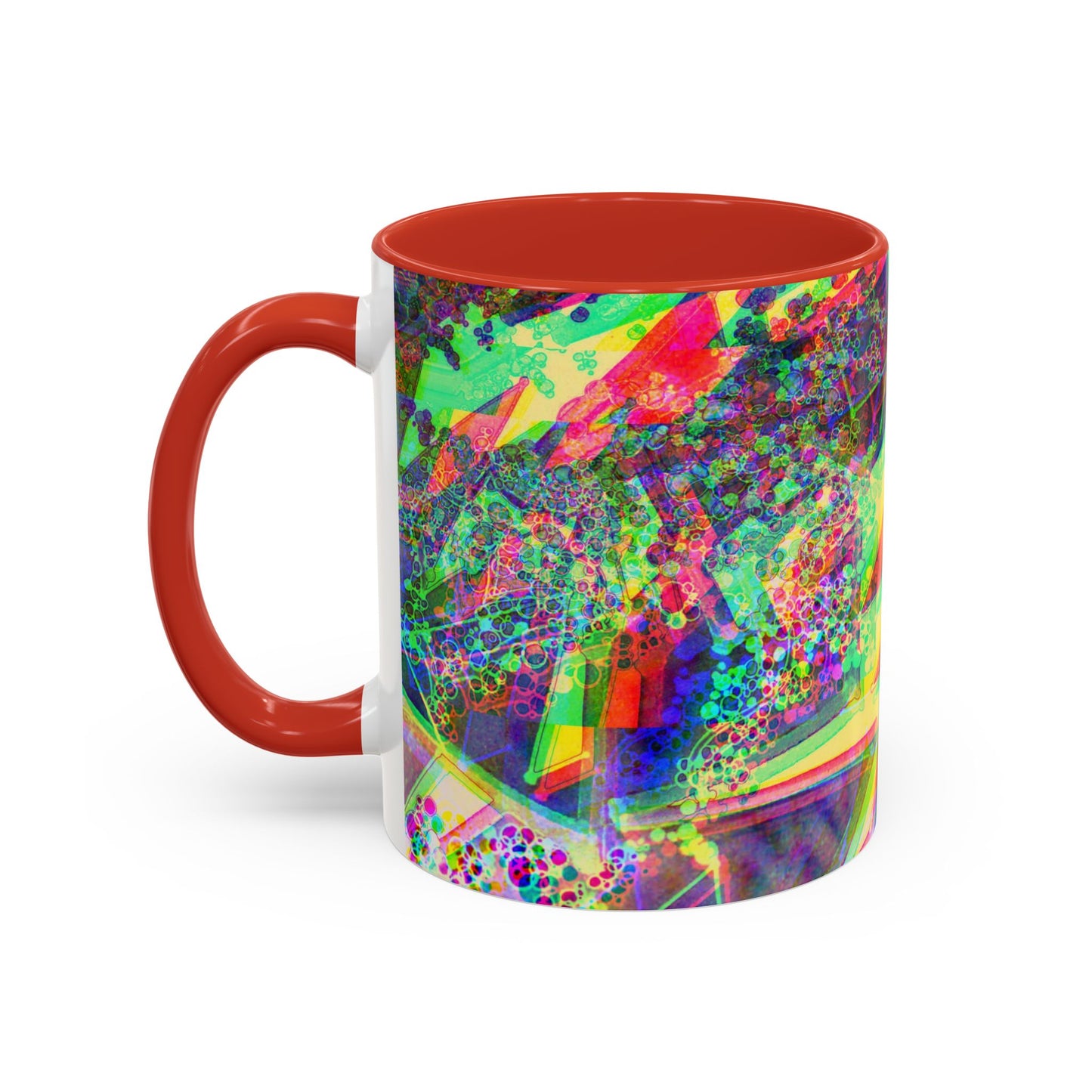 Psychedelic Geometric Accent Coffee Mug — Vibrant Neon Art Design (11/15oz)
