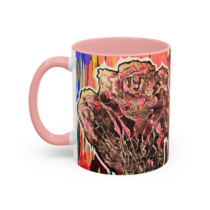 Abstract Floral Accent Coffee Mug — Vibrant Rose Art Ceramic Mug (11/15 oz)