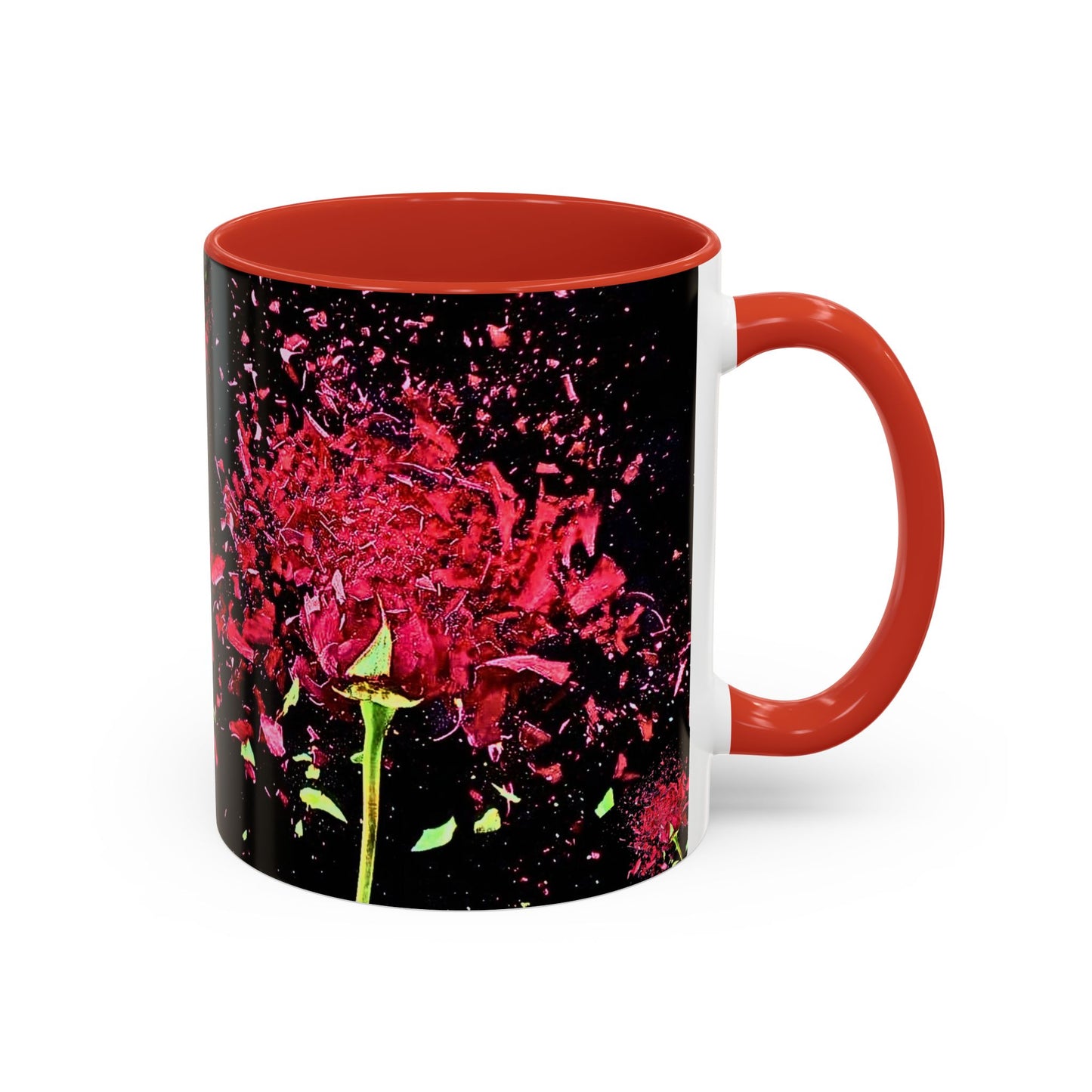 Black Floral Splash Coffee Mug — Red Rose Explosion Accent Mug (11/15oz)