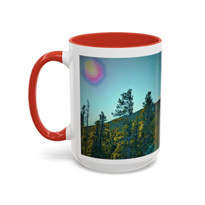 Scenic Pine Forest Accent Coffee Mug — Sunrise Landscape 11/15oz