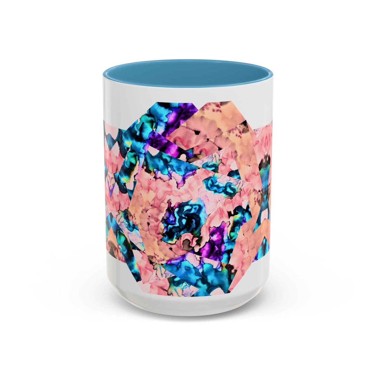 Abstract Gemstone Accent Coffee Mug — Pink & Teal Marble Art