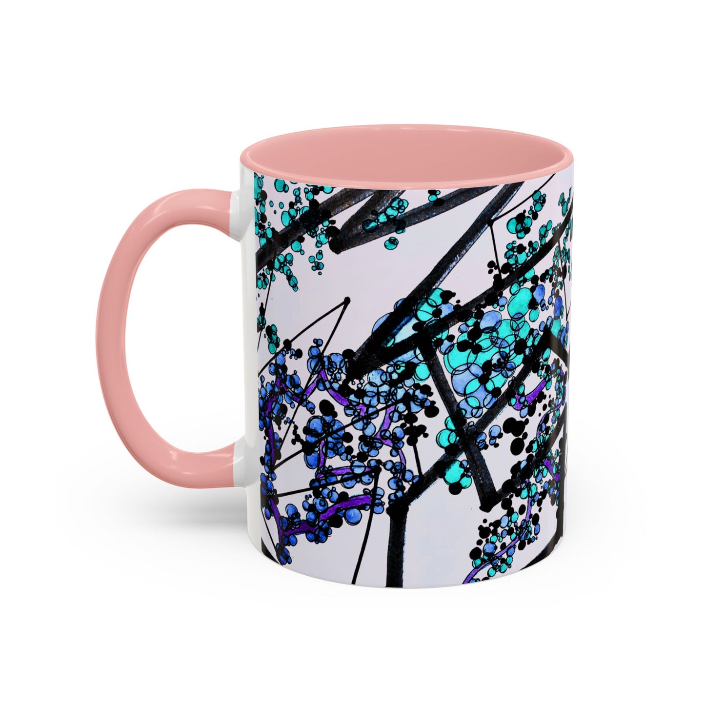 Blue Botanical Accent Coffee Mug — Teal Floral Abstract 11/15oz