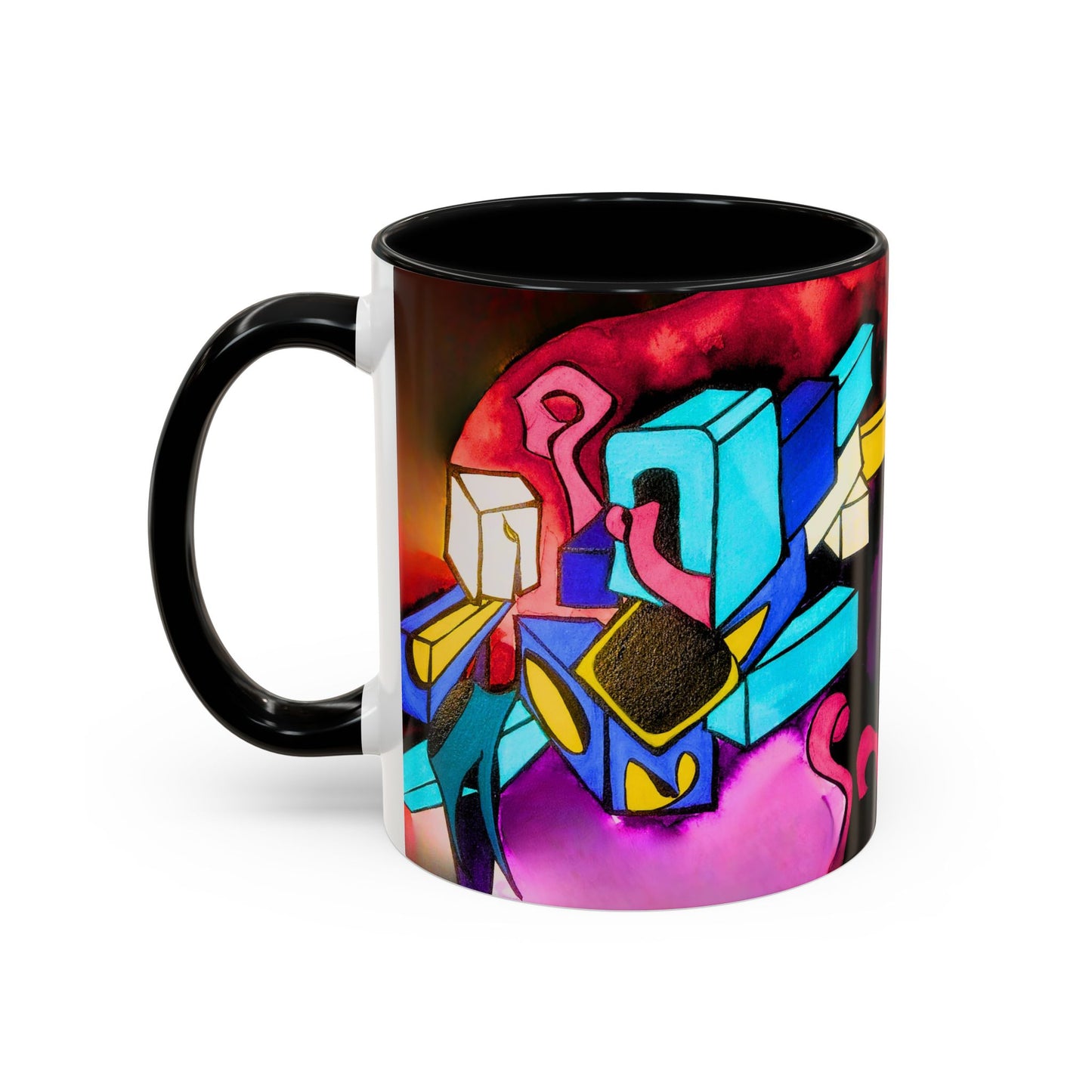 Abstract Neon Art Coffee Mug — Colorful Geometric Accent Mug