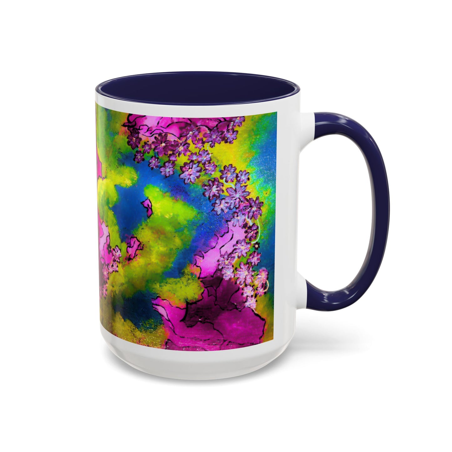 Vibrant Abstract Inkblot Accent Coffee Mug – Psychedelic Floral Color Splash (11/15oz)