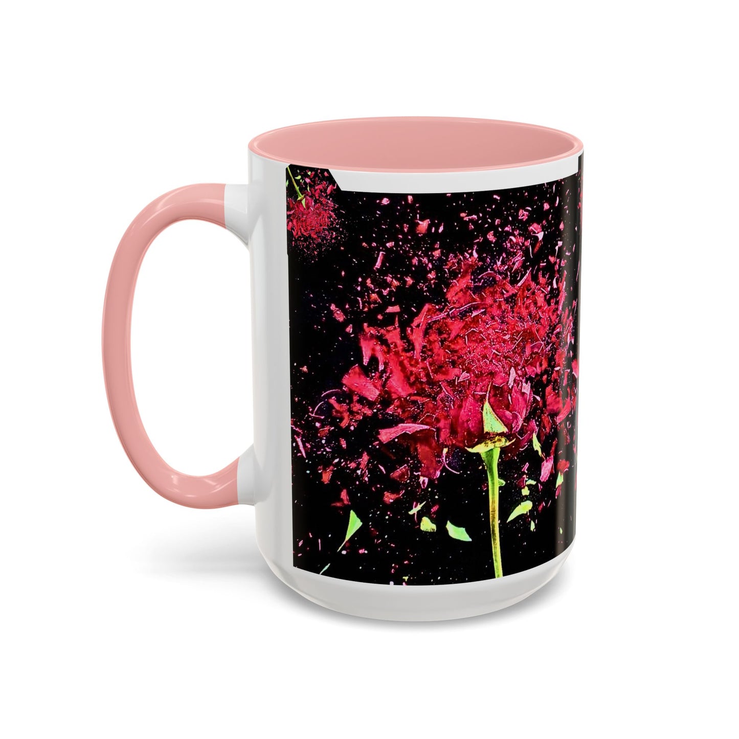 Black Floral Splash Coffee Mug — Red Rose Explosion Accent Mug (11/15oz)