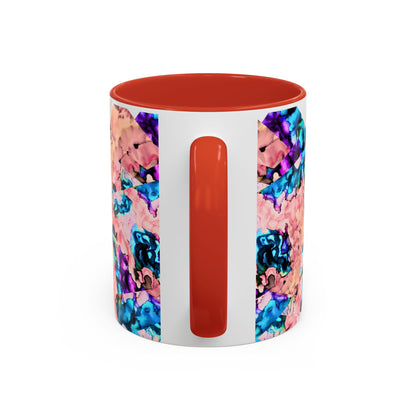Abstract Gemstone Accent Coffee Mug — Pink & Teal Marble Art