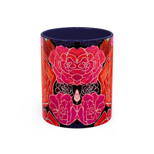 Floral Rose Accent Coffee Mug – Bold Red & Pink Botanical Design (11/15oz)