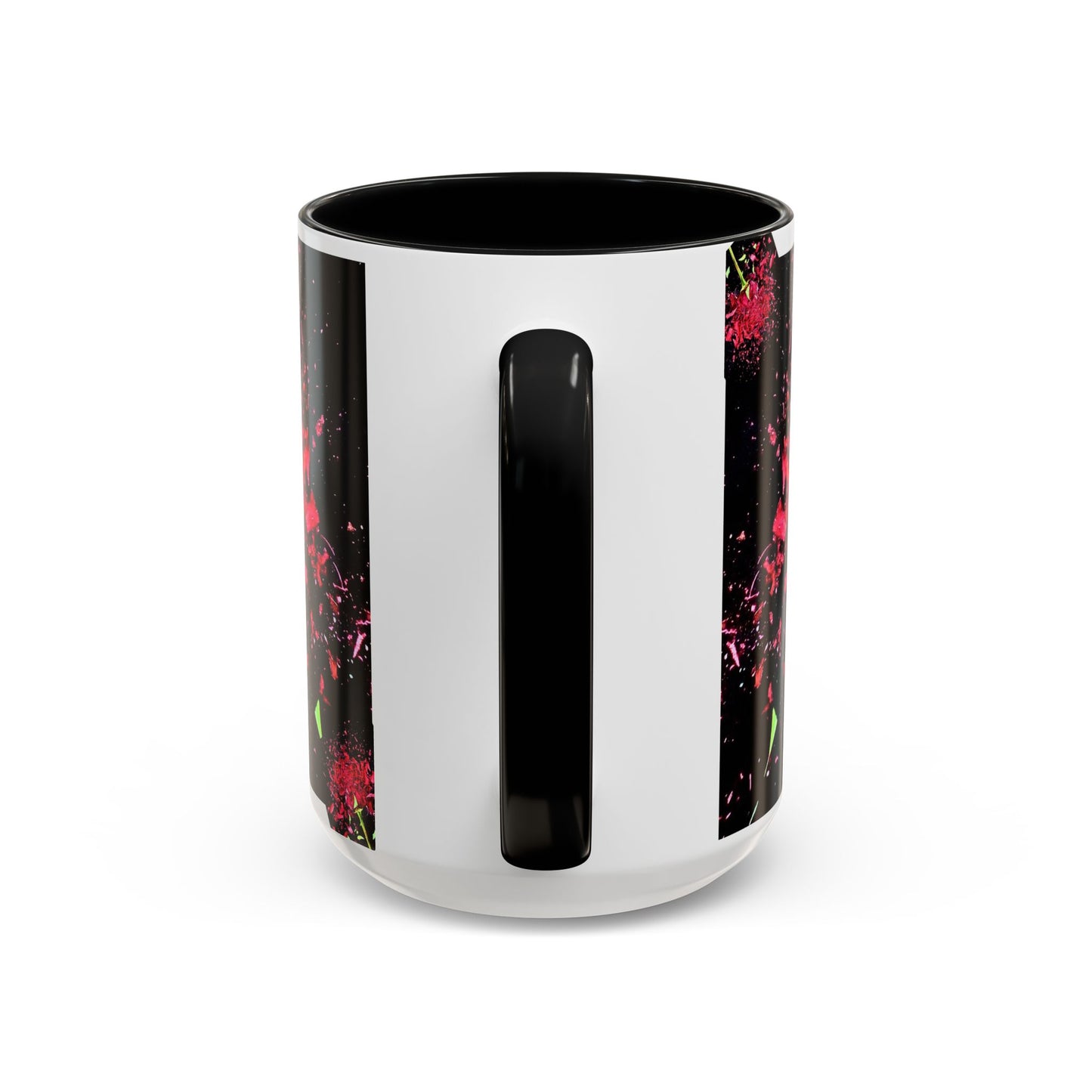 Black Floral Splash Coffee Mug — Red Rose Explosion Accent Mug (11/15oz)