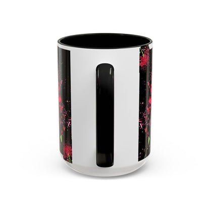 Black Floral Splash Coffee Mug — Red Rose Explosion Accent Mug (11/15oz)