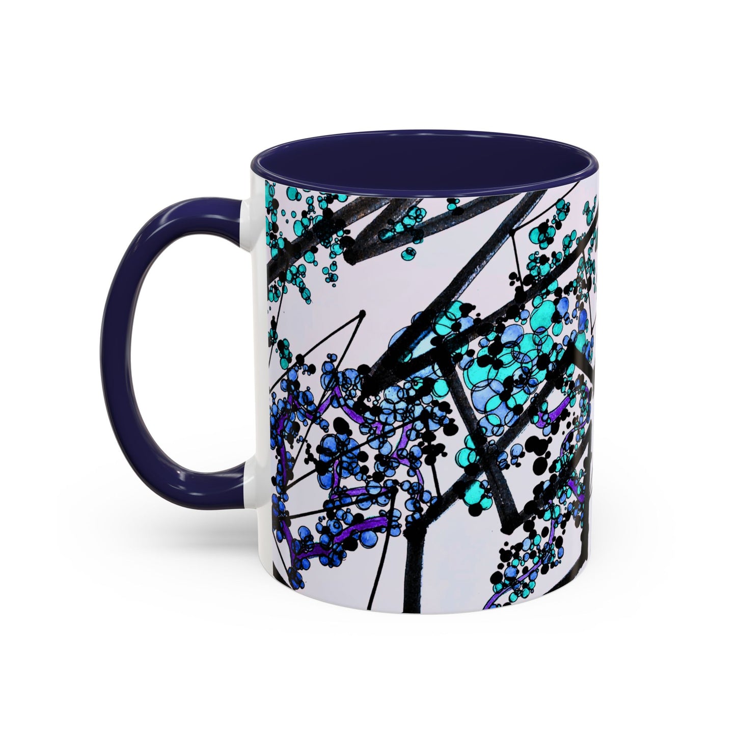 Blue Botanical Accent Coffee Mug — Teal Floral Abstract 11/15oz