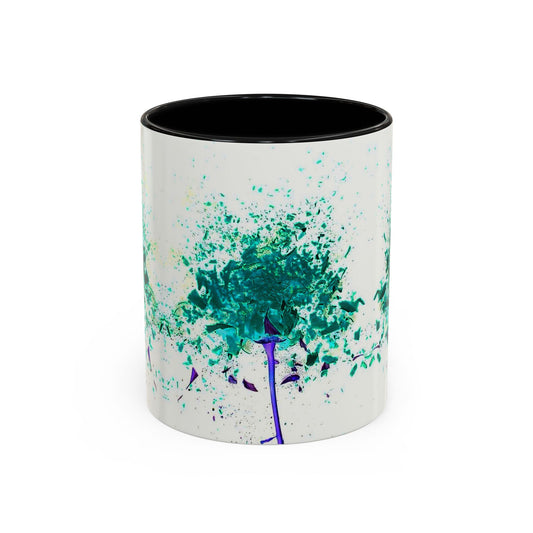 Teal Splatter Dandelion Coffee Mug - Artistic Floral Accent Mug (11/15oz)