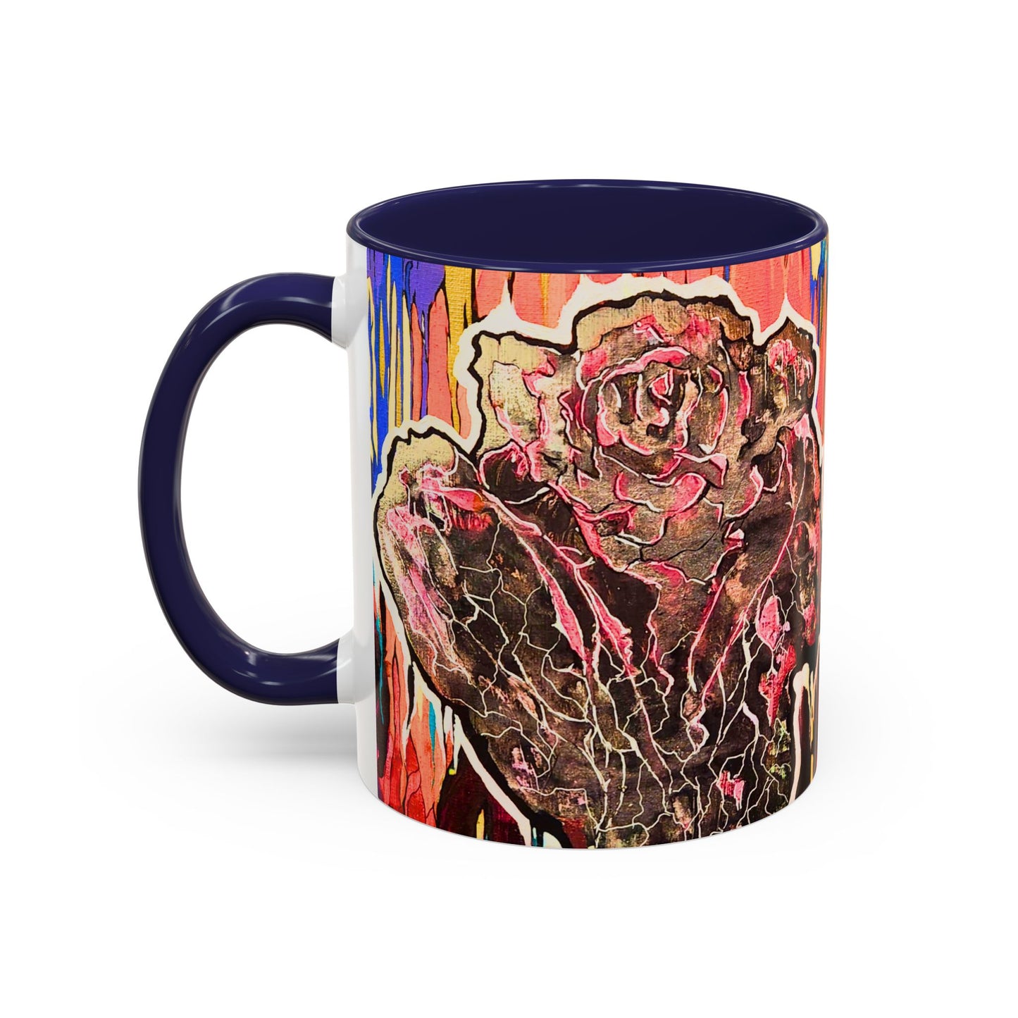 Abstract Floral Accent Coffee Mug — Vibrant Rose Art Ceramic Mug (11/15 oz)